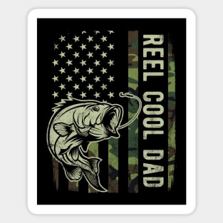 Reel Cool Dad Camouflage American Flag Fathers Day Gift Sticker